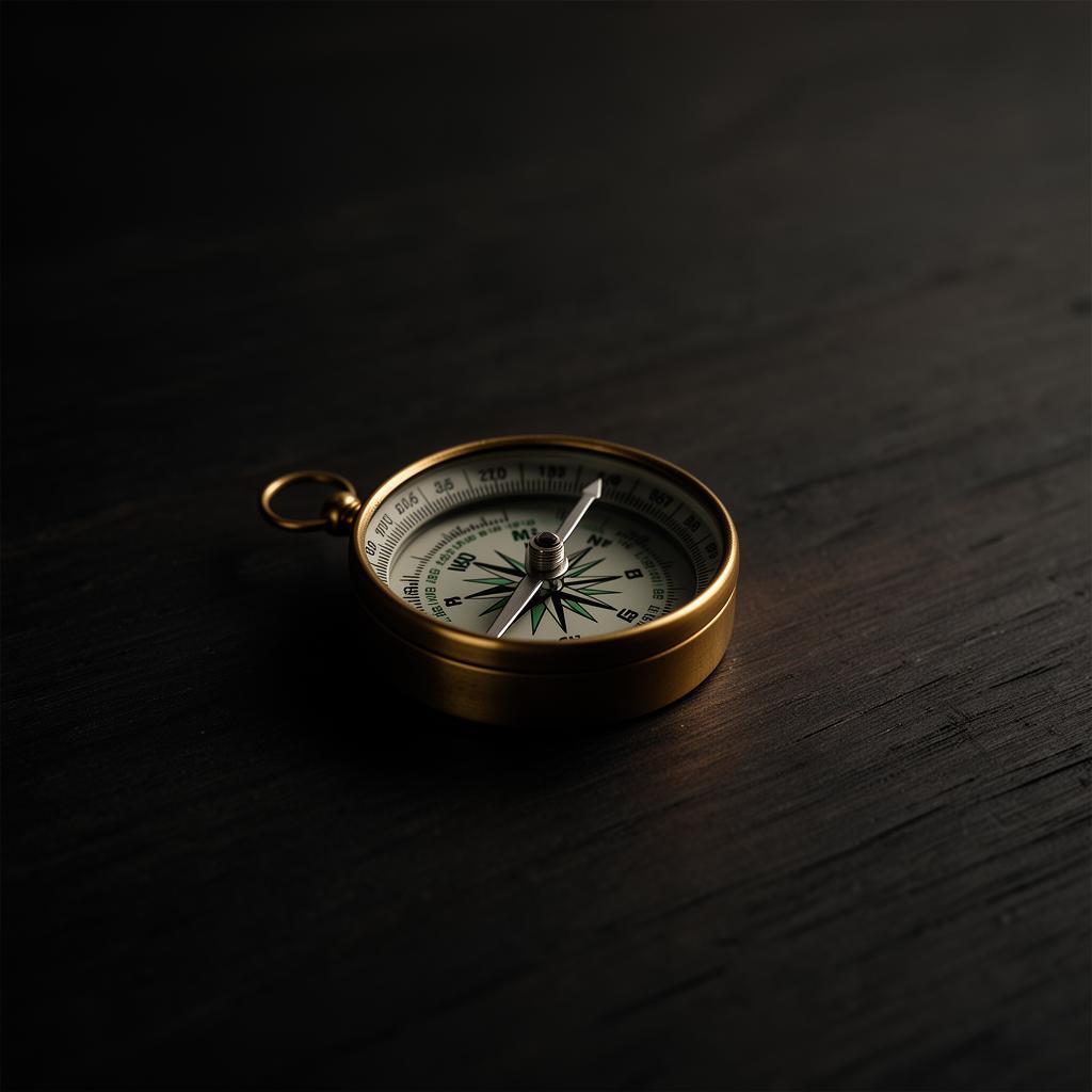 A compass on a dark surface
